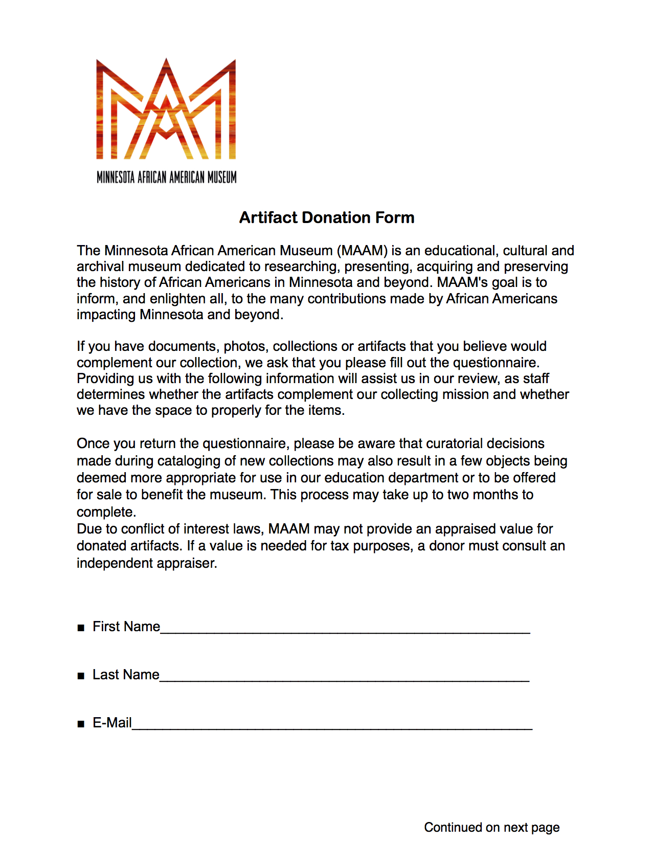 artifact donation